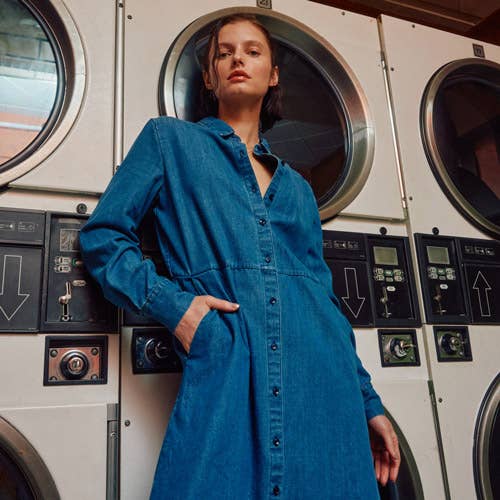 Button down Long Sleeves Denim Shirts Dress