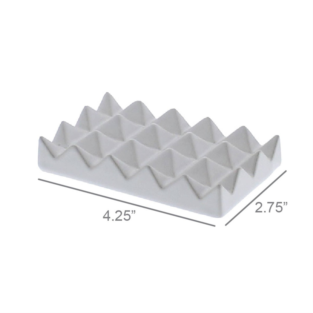 Ceramic Soap Dish - Raised Pyramid, Rectangle - Matte White