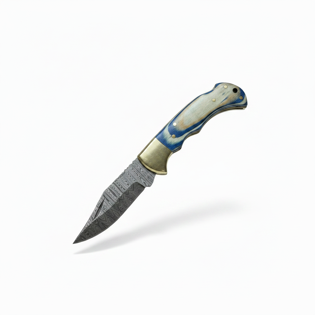 Ocean Wave Damascus Folding Knife