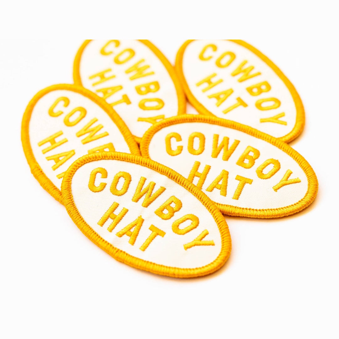 Cowboy Hat Embroidered Iron on Patch (Yellow+White)