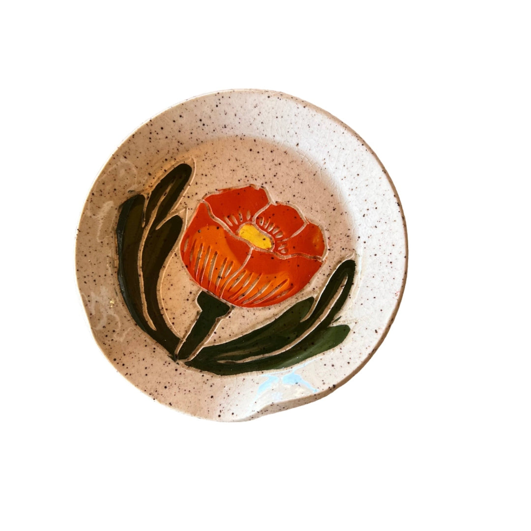 Globe Mallow Sgraffito Ceramic Spoon Rest