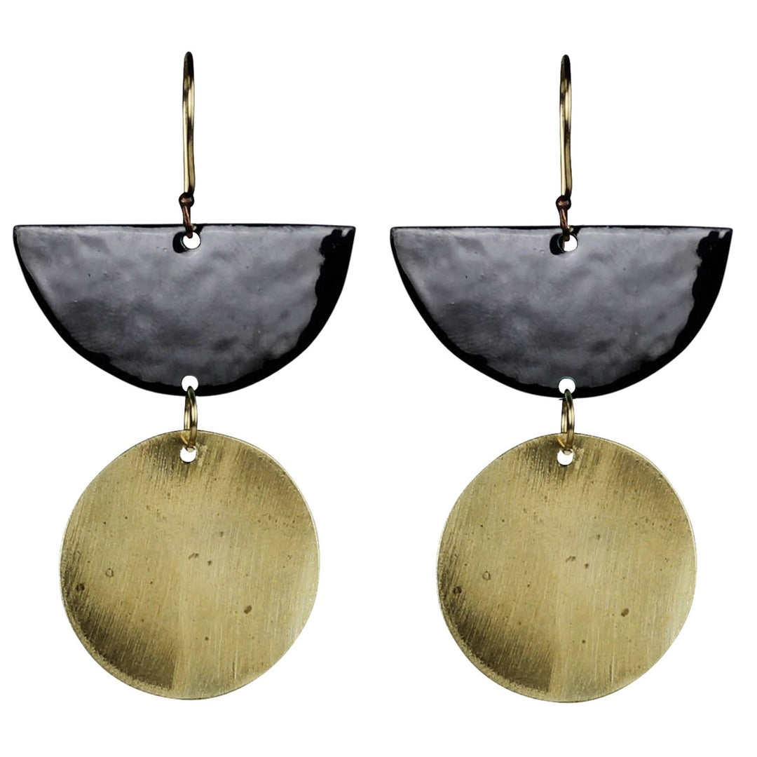 Donte Black Enamel & Brass Earrings
