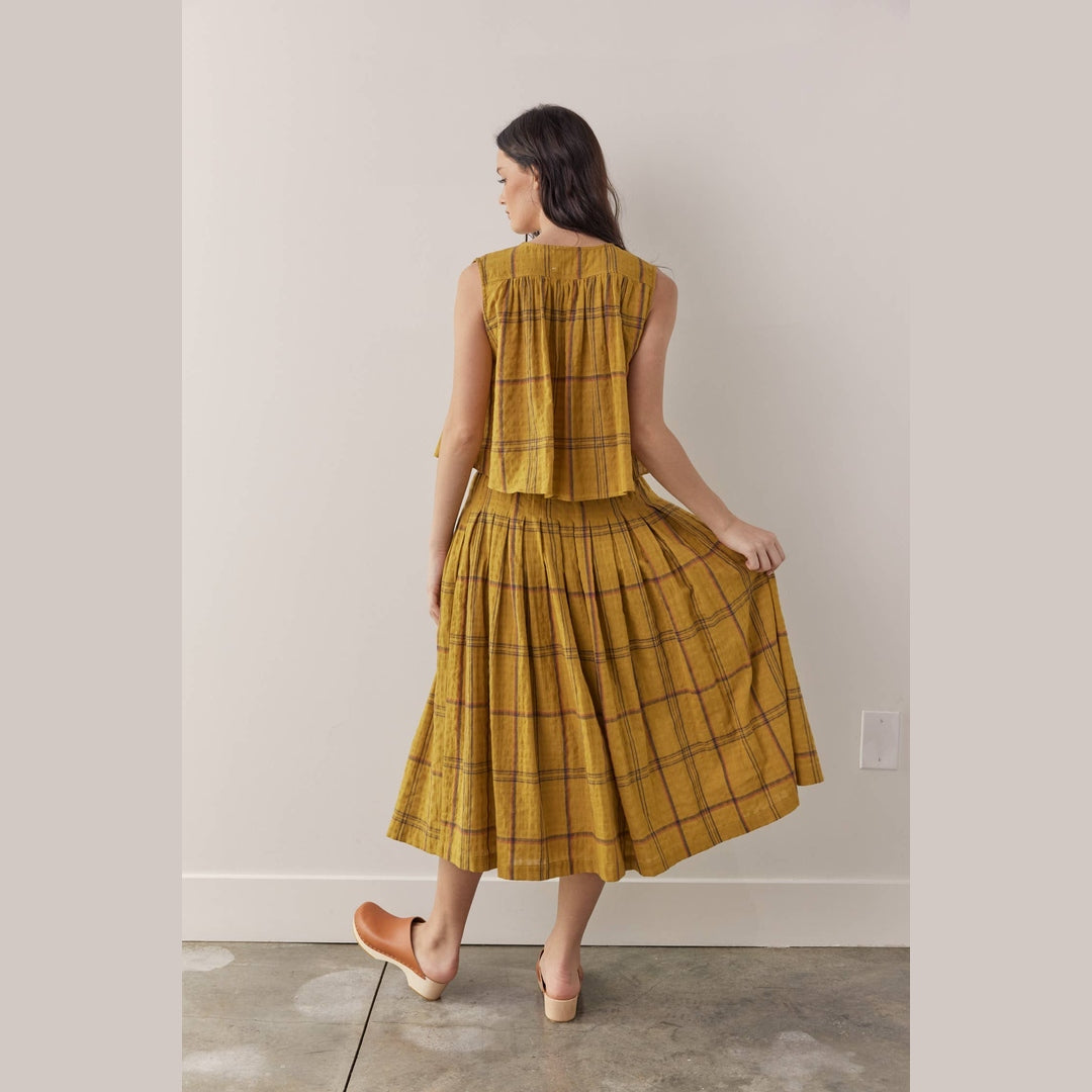 Drawstring cotton plaid skirts