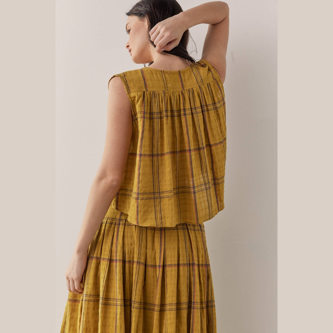 Button-down cotton plaid vest top