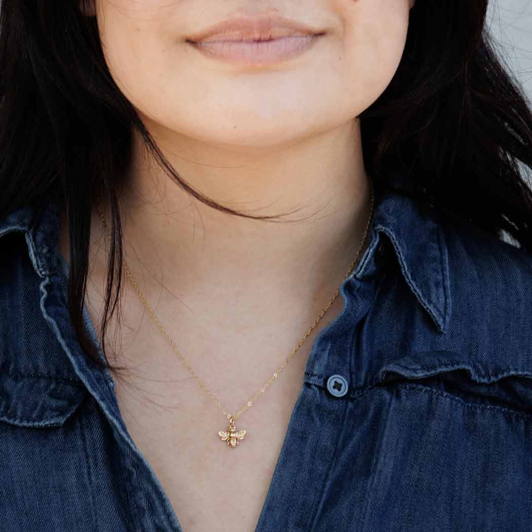 Sterling Silver or Bronze Bee Necklace