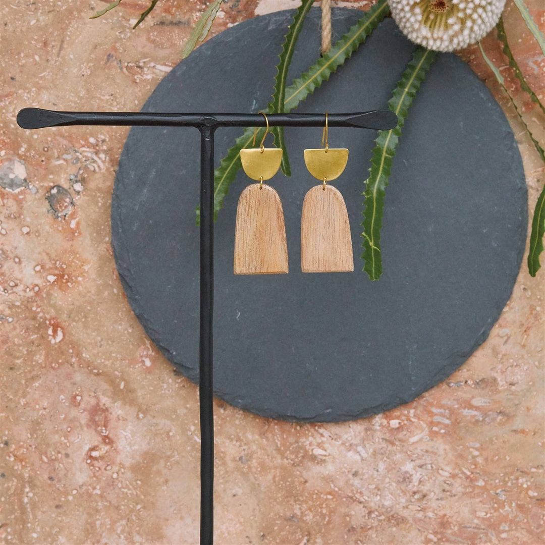 Brass & Wood Arches Earrings