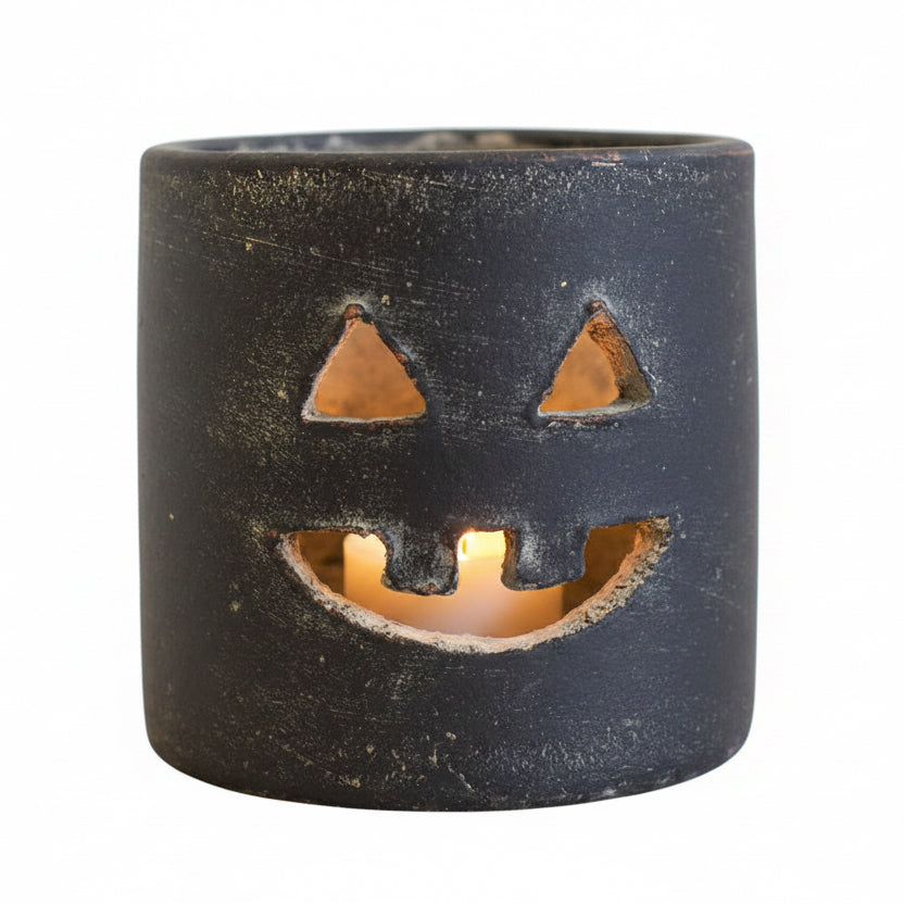 SHORT BLACK CLAY JACK-O-LANTERN