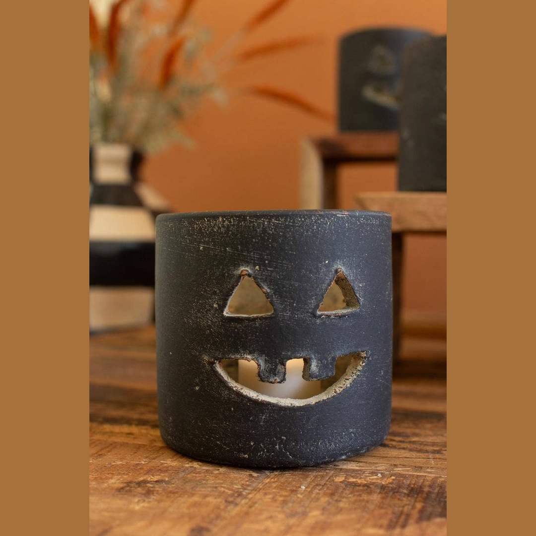 SHORT BLACK CLAY JACK-O-LANTERN