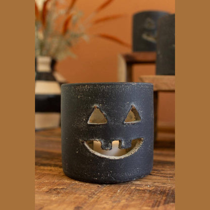 SHORT BLACK CLAY JACK-O-LANTERN