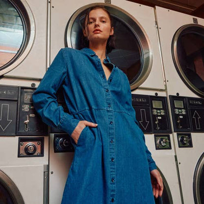 Button down Long Sleeves Denim Shirts Dress
