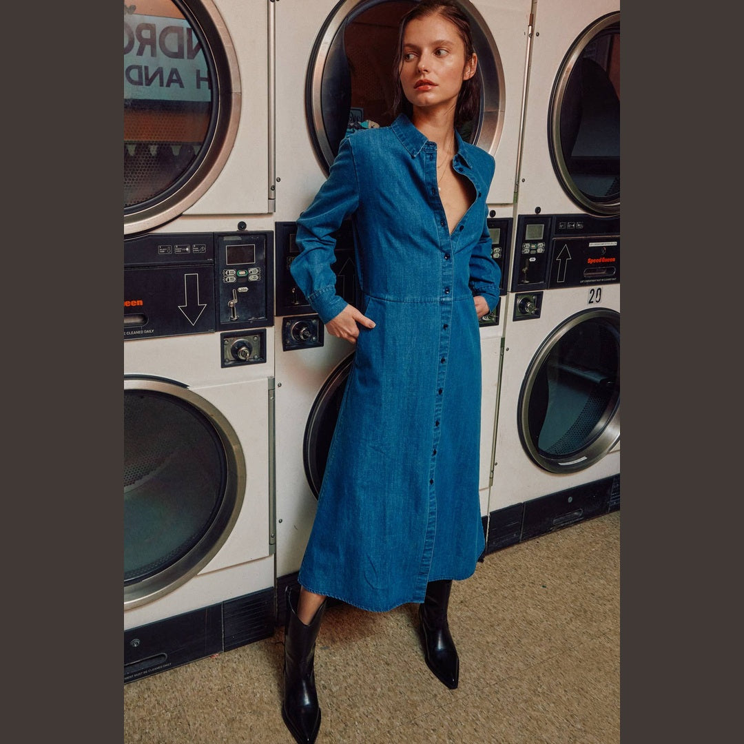 Button down Long Sleeves Denim Shirts Dress