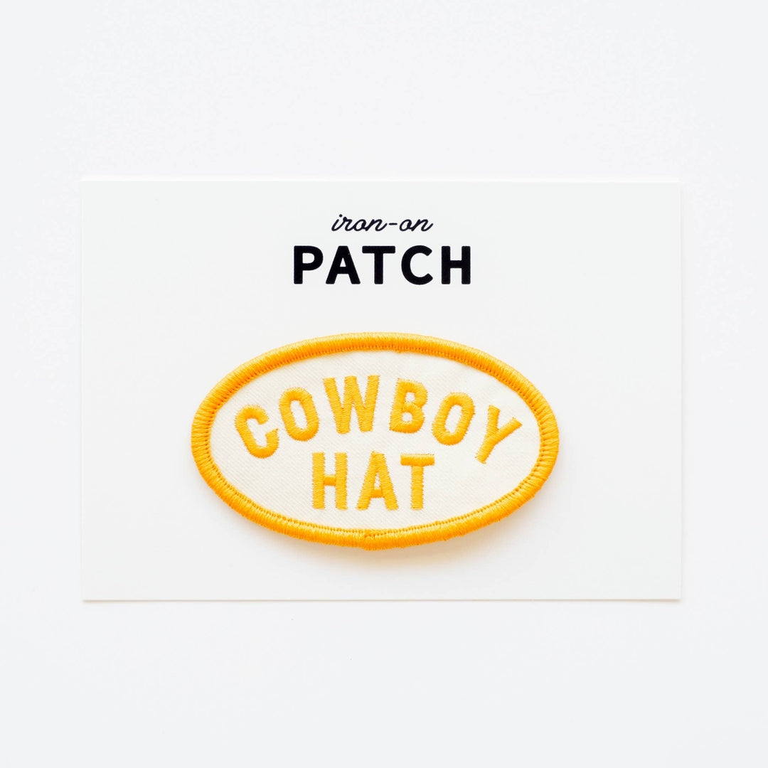 Cowboy Hat Embroidered Iron on Patch (Yellow+White)