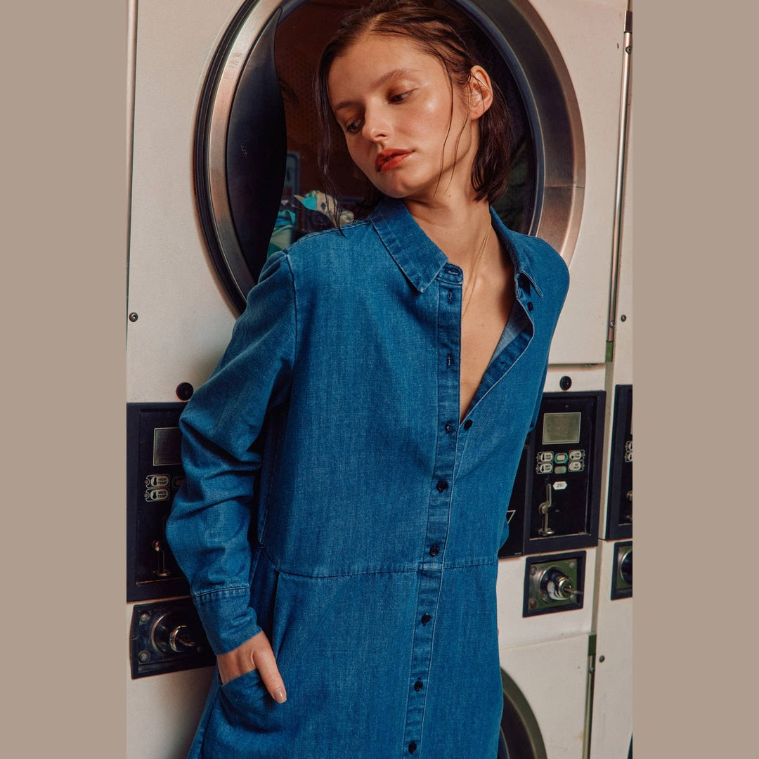 Button down Long Sleeves Denim Shirts Dress
