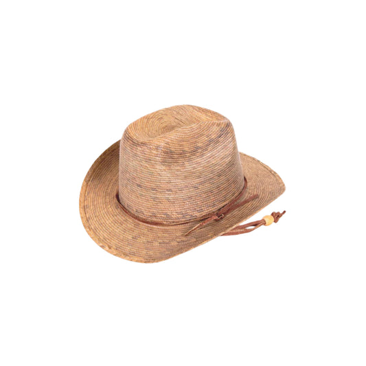 Brown straw hat with a band on a white background