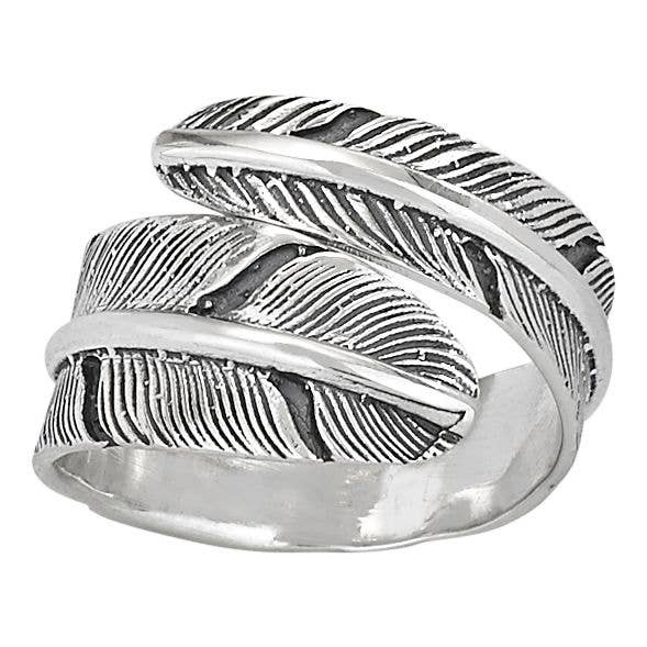 Flights Of Fancy Sterling Silver Feather Wrap Ring