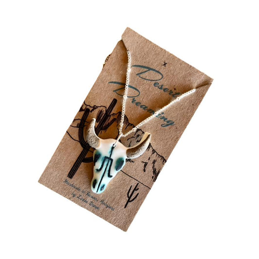 Desert Dreaming Ceramic Cow Skull Necklace