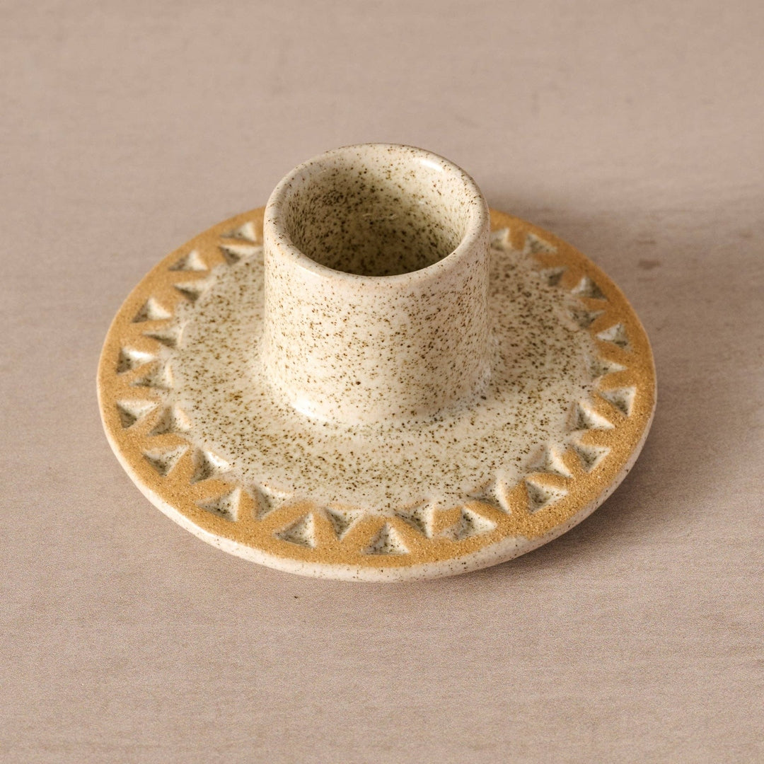 Tidal Etched Ceramic Taper Candle Holder