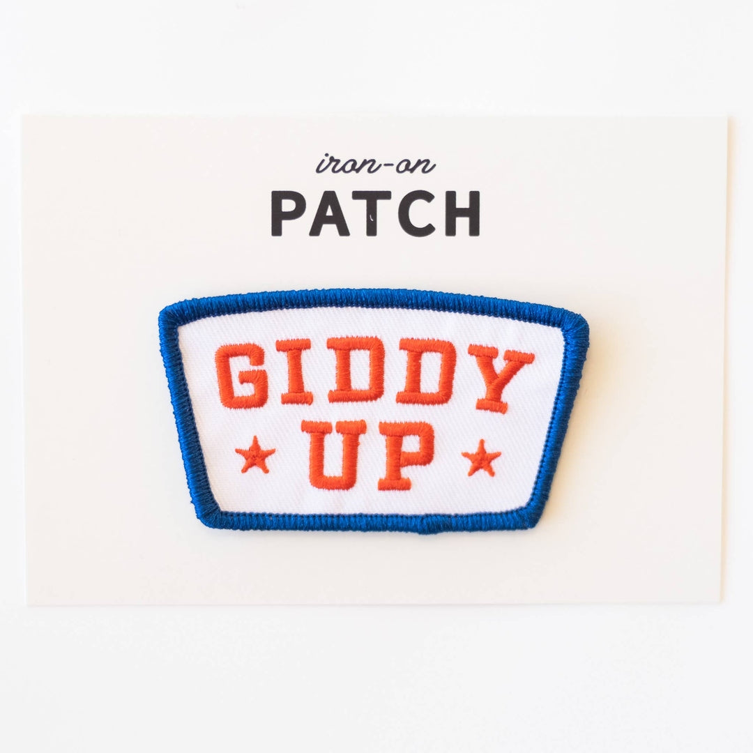 Giddy Up Embroidered Iron on Patch - Red, White and Blue
