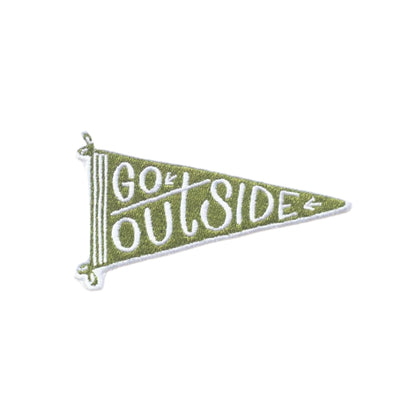 Green and white pennant patch with 'Go Outside' text on a white background