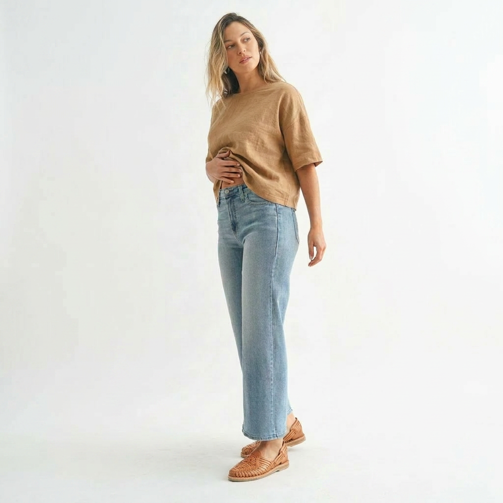 The Classic Cropped Wide Leg  Medium Denim Jeans