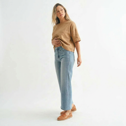The Classic Cropped Wide Leg  Medium Denim Jeans