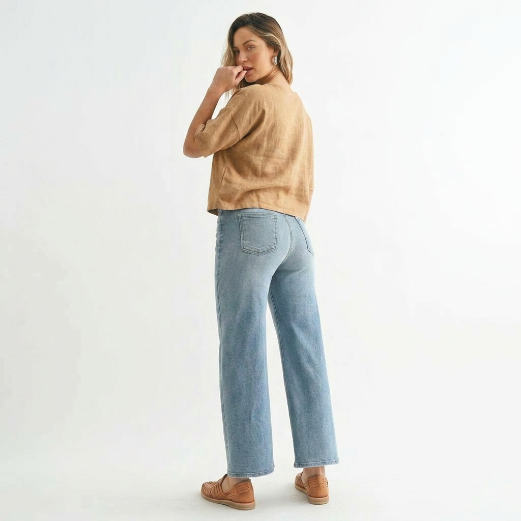 The Classic Cropped Wide Leg  Medium Denim Jeans
