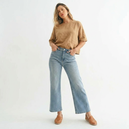 The Classic Cropped Wide Leg  Medium Denim Jeans