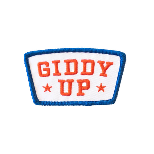 Giddy Up Embroidered Iron on Patch - Red, White and Blue