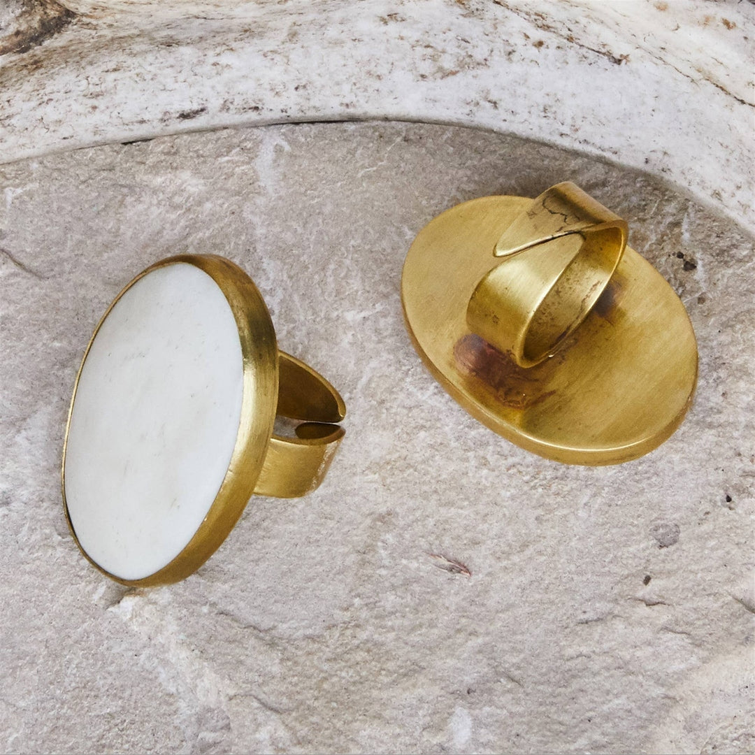 Bezel Set Ring, Brass - Bone