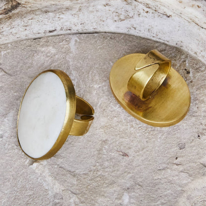 Bezel Set Ring, Brass - Bone