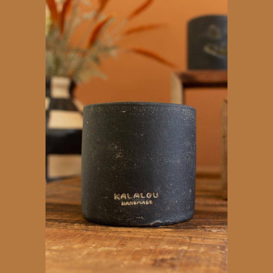 SHORT BLACK CLAY JACK-O-LANTERN