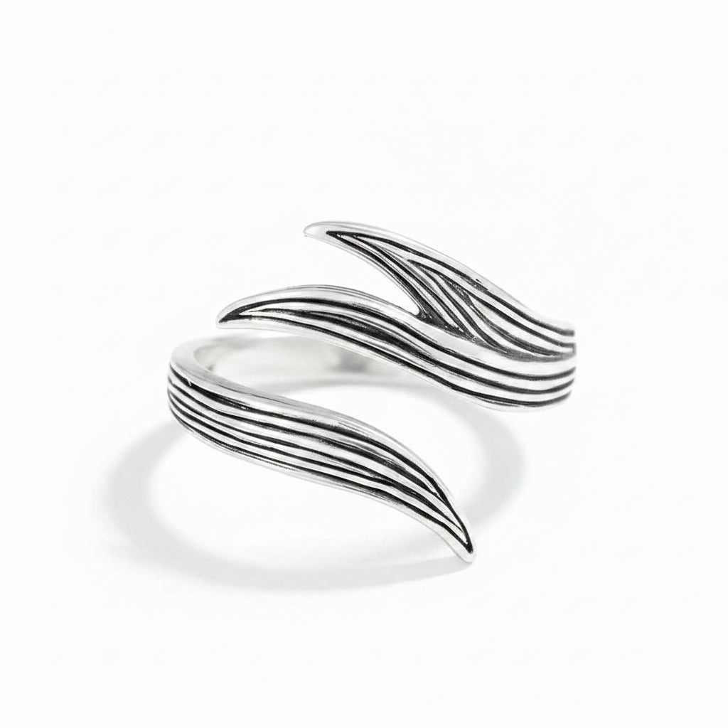 Sterling Silver Adjustable Long Leaf Ring