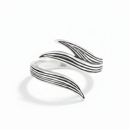 Sterling Silver Adjustable Long Leaf Ring