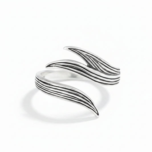 Sterling Silver Adjustable Long Leaf Ring