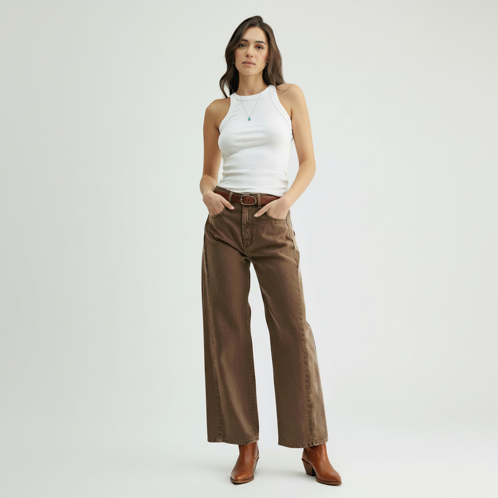 High Rise Twist Seam Barrel Vintage Brown Jean