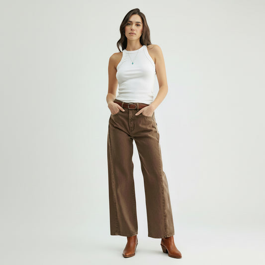 High Rise Twist Seam Barrel Vintage Brown Jean