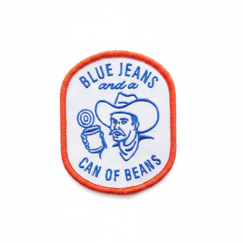 Blue Jeans and a Can of Beans Embroidered Iron on Patch