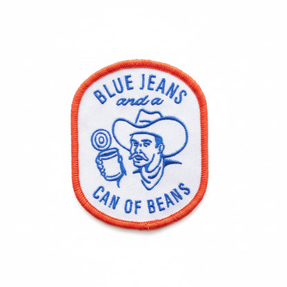 Blue Jeans and a Can of Beans Embroidered Iron on Patch