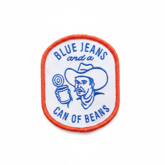 Blue Jeans and a Can of Beans Embroidered Iron on Patch