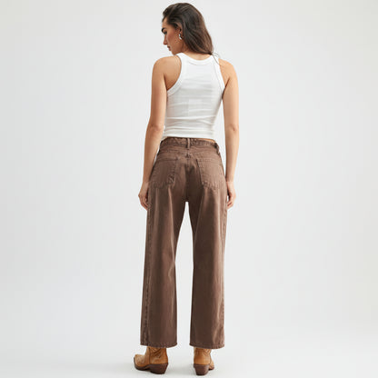 High Rise Twist Seam Barrel Vintage Brown Jean