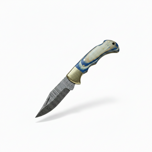 Ocean Wave Damascus Folding Knife