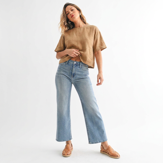 The Classic Cropped Wide Leg  Medium Denim Jeans