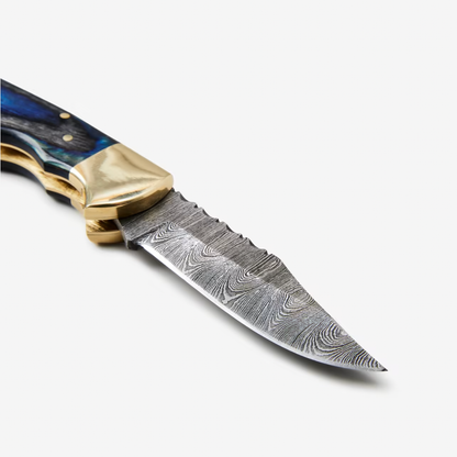Blue Diamond Wood folding knife with Leather Sheath