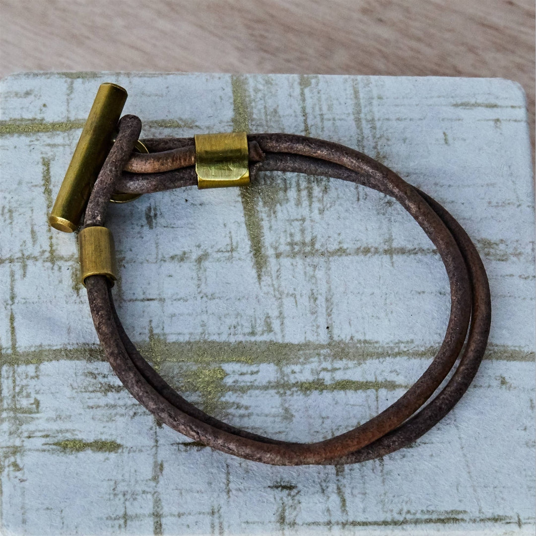 Leather Brass Toggle Bracelet