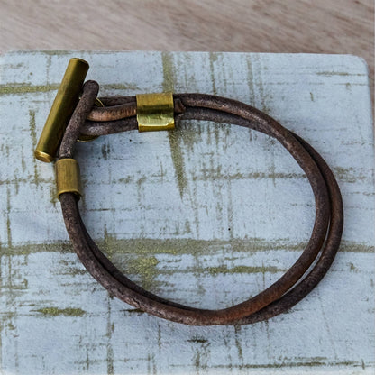 Leather Brass Toggle Bracelet