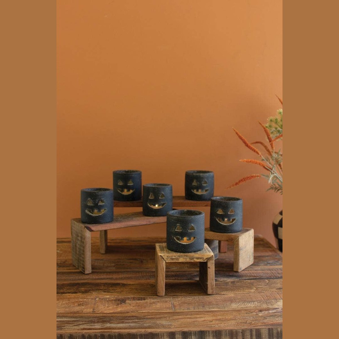 SHORT BLACK CLAY JACK-O-LANTERN