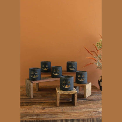 SHORT BLACK CLAY JACK-O-LANTERN