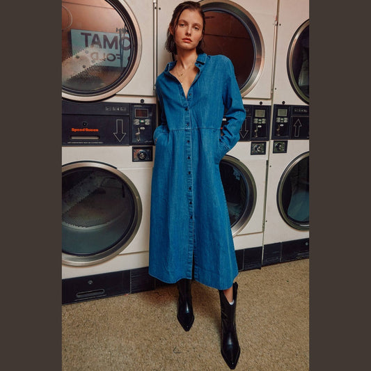 Button down Long Sleeves Denim Shirts Dress