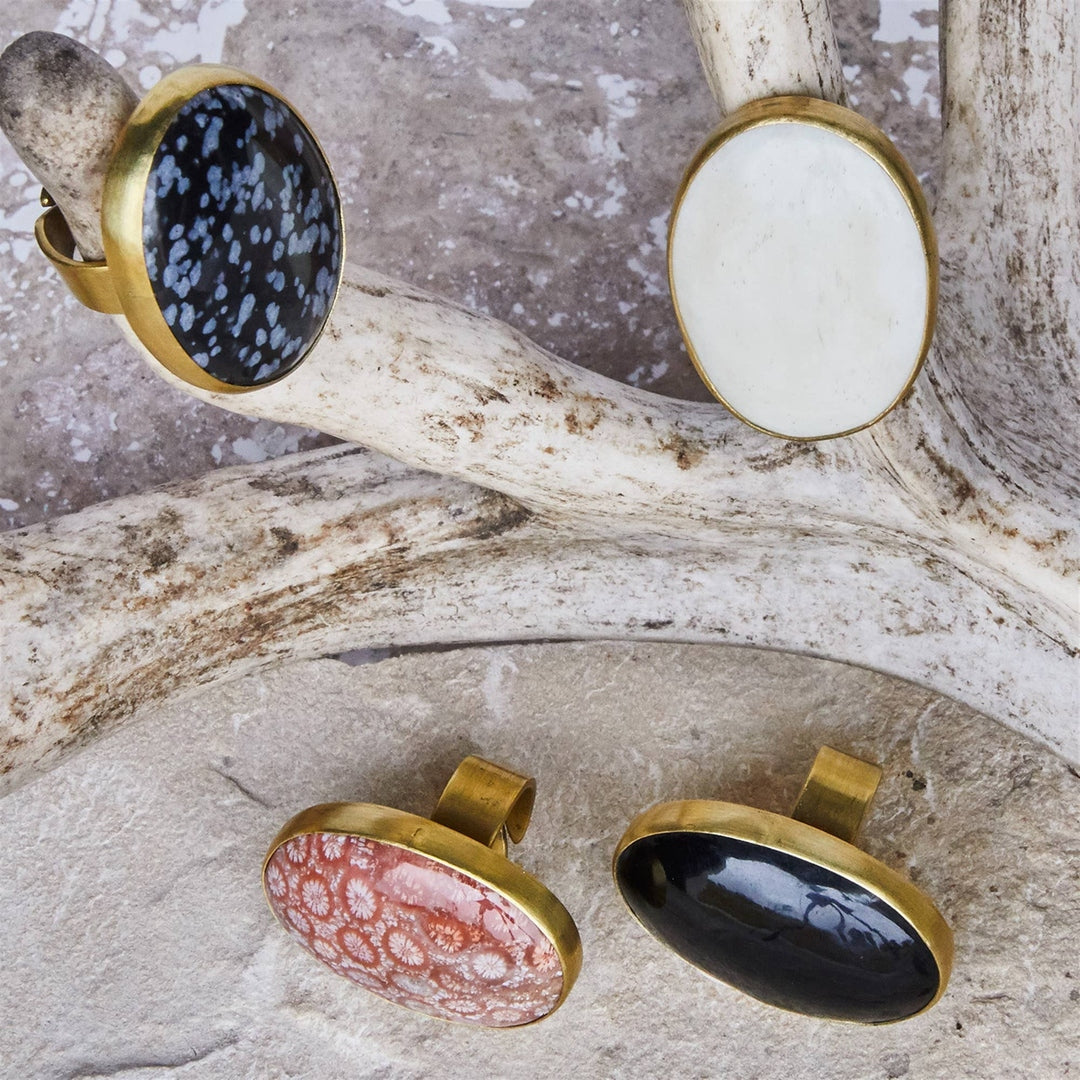Bezel Set Ring, Brass - Bone
