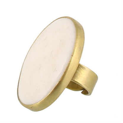 Bezel Set Ring, Brass - Bone